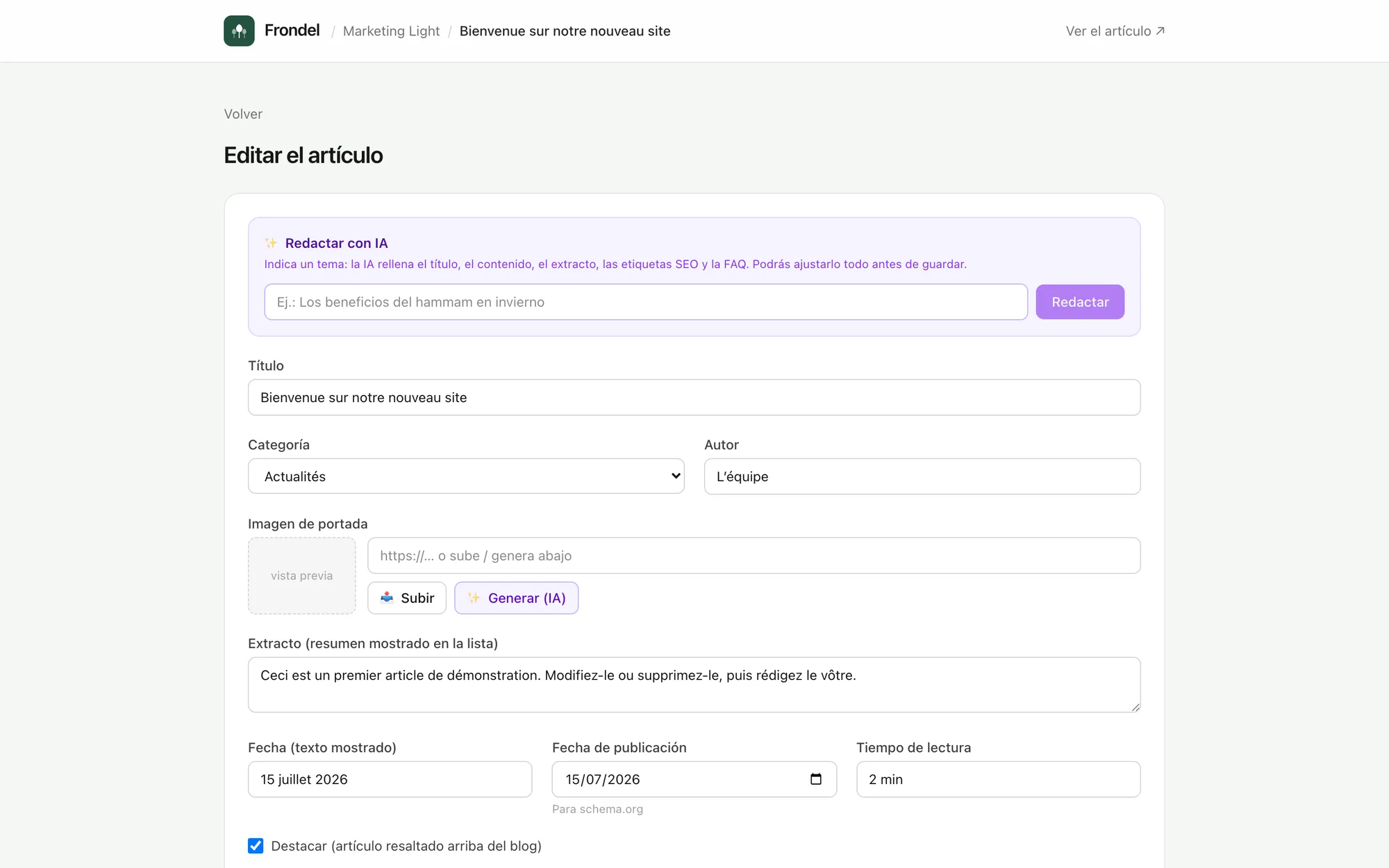 El editor de artículos de Frondel